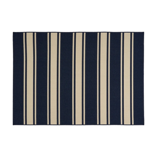 Ina Outdoor Small Area Rug | Navy Blue and White Lined Woven Pattern