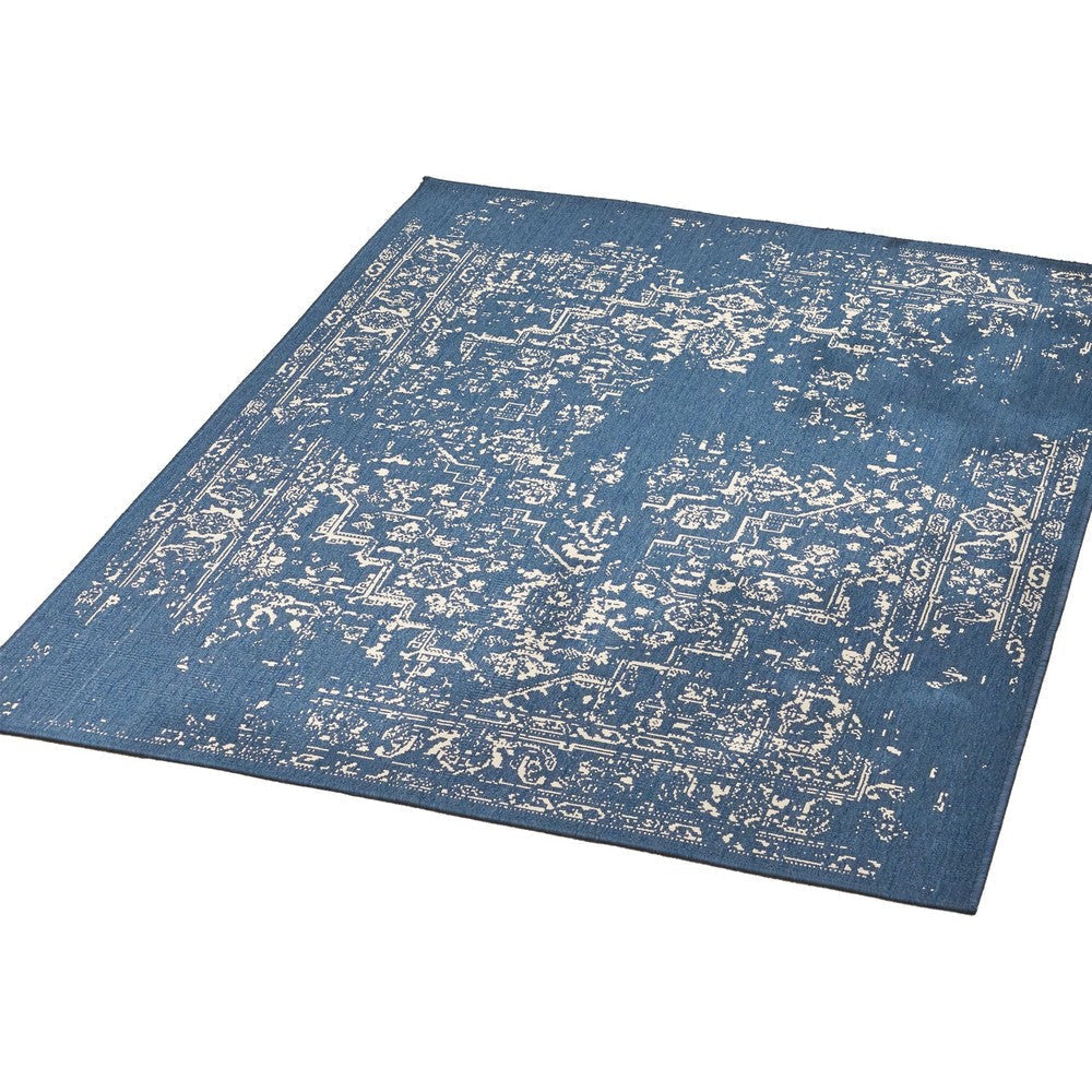 5 x 7 Outdoor Small Area Rug | Blue and Ivory Handcrafted Pattern BM335167