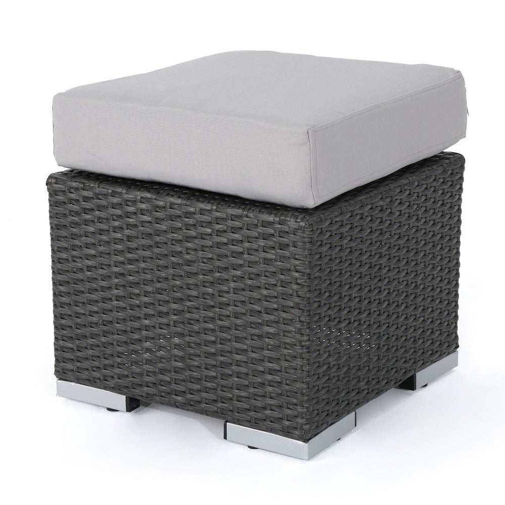Outdoor Ottoman | 16" Square Gray Woven Frame with Plush Cushion