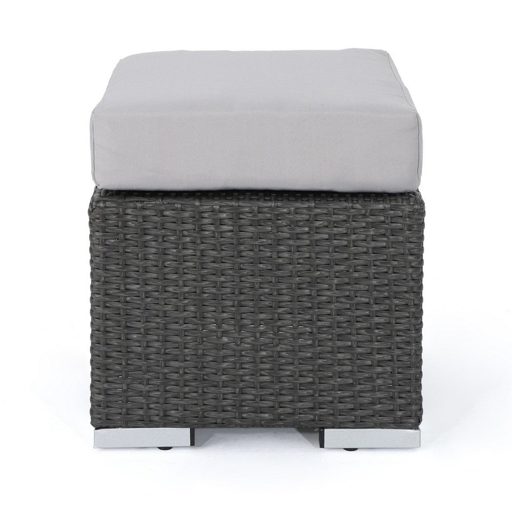 Outdoor Ottoman | 16" Square Gray Woven Frame with Plush Cushion