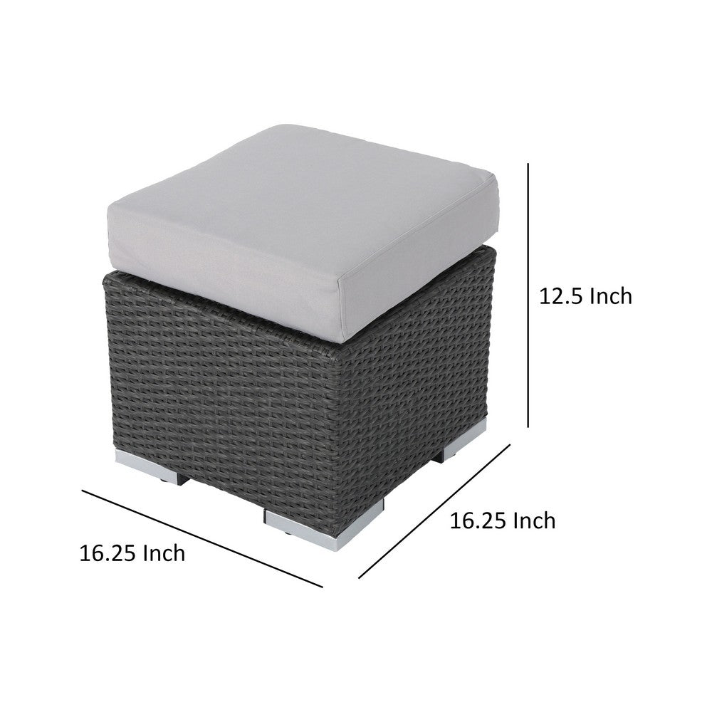 Outdoor Ottoman | 16" Square Gray Woven Frame with Plush Cushion