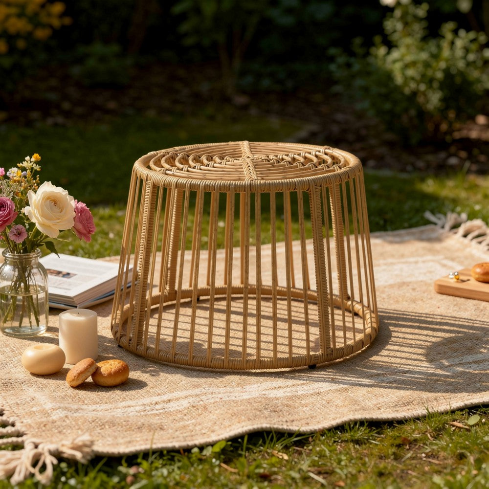 Laine Outdoor Side End Table | 20" Round Top | Brown Rope Woven Base