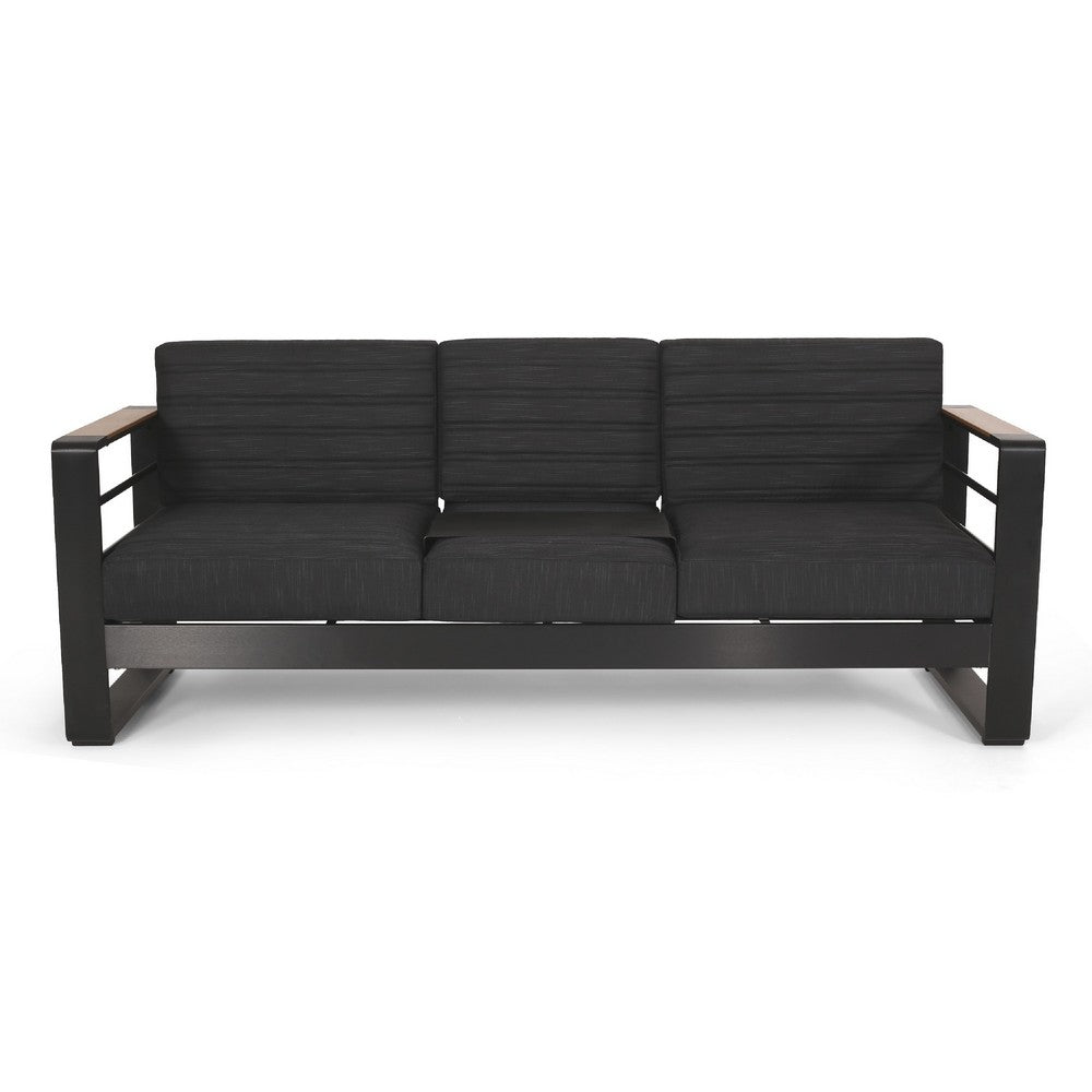 Vinia 3 Seater Outdoor Sofa | Plush Cushions | 77" Black Aluminum