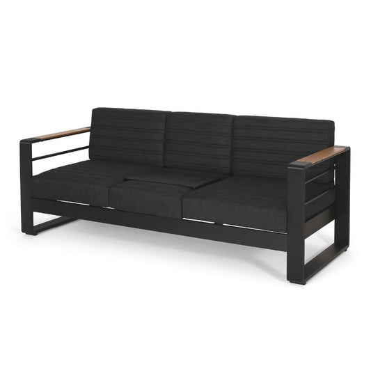 Vinia 3 Seater Outdoor Sofa | Plush Cushions | 77" Black Aluminum