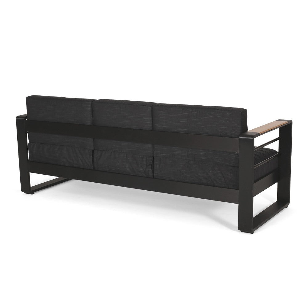 Vinia 3 Seater Outdoor Sofa | Plush Cushions | 77" Black Aluminum