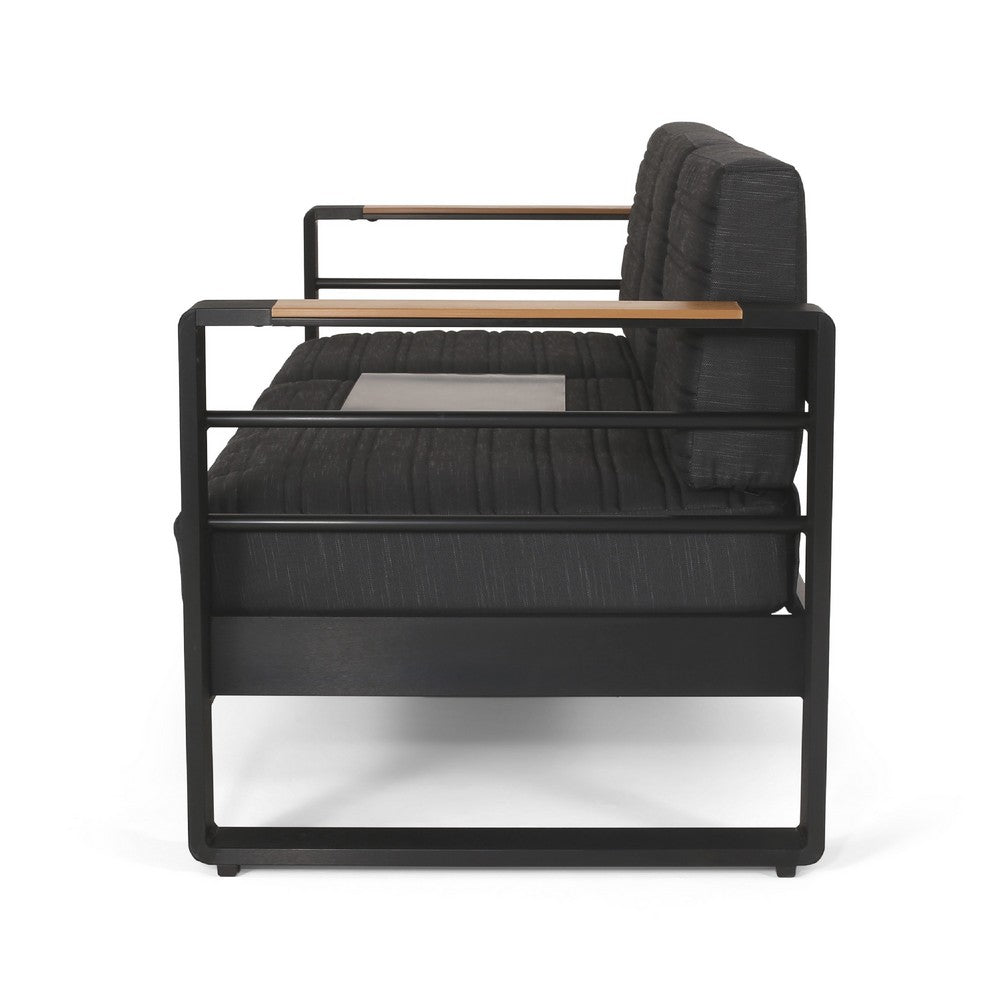 Vinia 3 Seater Outdoor Sofa | Plush Cushions | 77" Black Aluminum