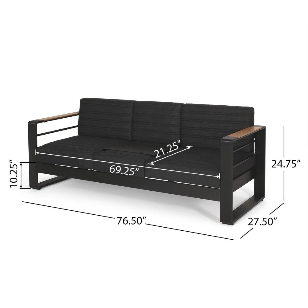 Vinia 3 Seater Outdoor Sofa | Plush Cushions | 77" Black Aluminum