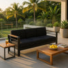 Vinia 3 Seater Outdoor Sofa | Plush Cushions | 77" Black Aluminum