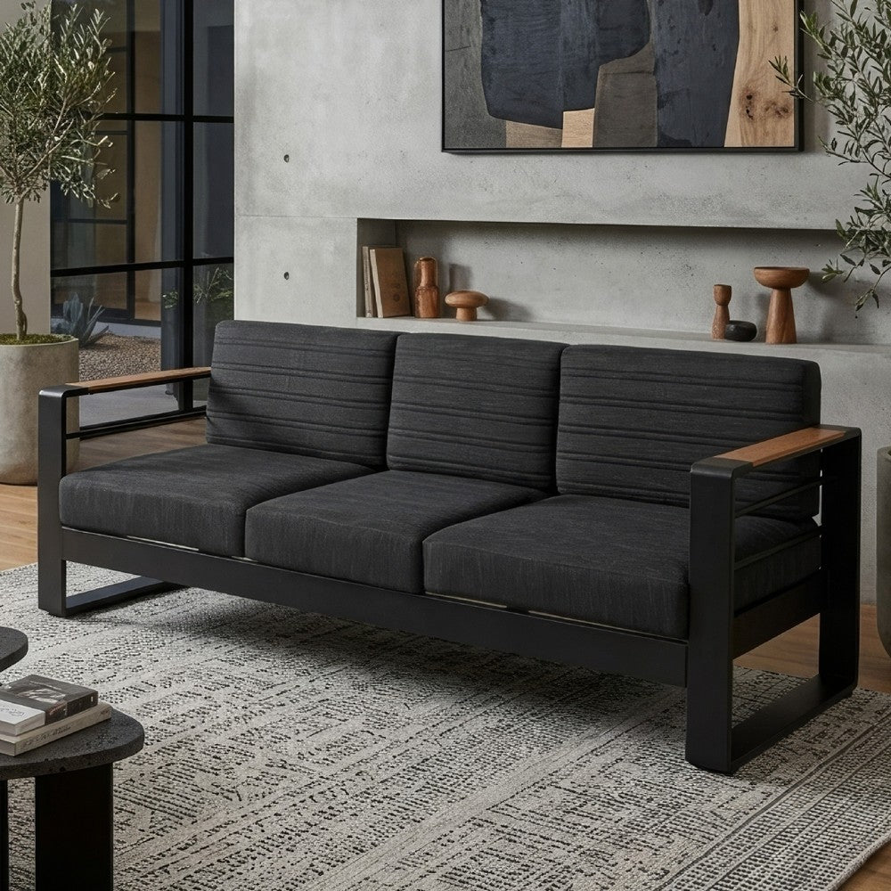 Vinia 3 Seater Outdoor Sofa | Plush Cushions | 77" Black Aluminum