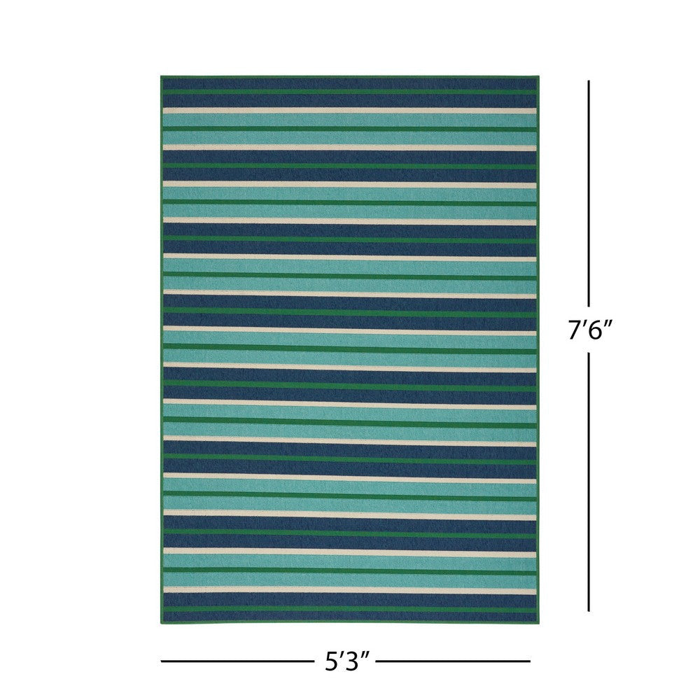 Dian 5 x 8 Outdoor Small Area Rug | Striped Pattern | Blue Green Woven BM335177