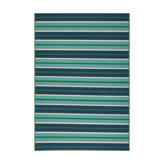 Dian 5 x 8 Outdoor Small Area Rug | Striped Pattern | Blue Green Woven
