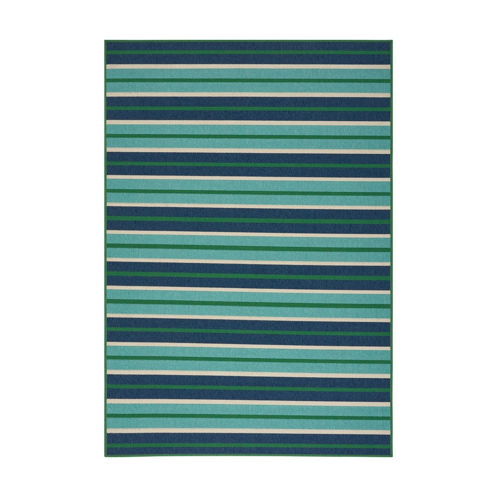 Dian 5 x 8 Outdoor Small Area Rug | Striped Pattern | Blue Green Woven