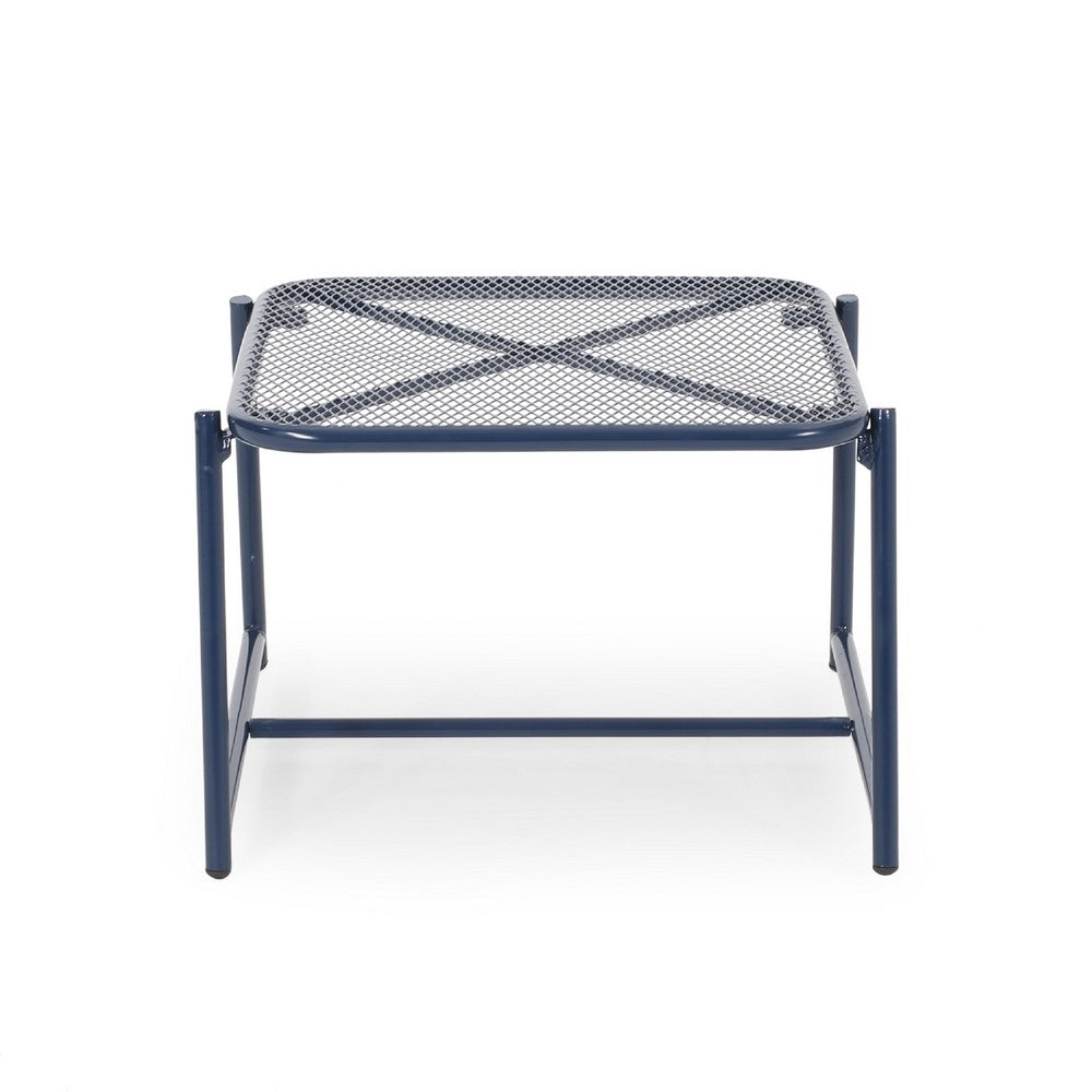 Kery Outdoor Side End Table | 20" Mesh Top | Navy Blue Sled Base