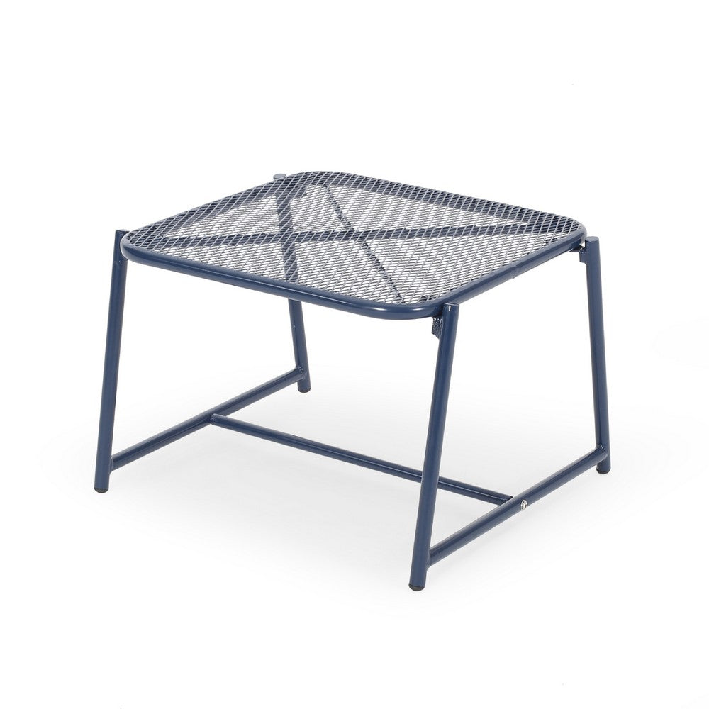 Kery Outdoor Side End Table | 20" Mesh Top | Navy Blue Sled Base