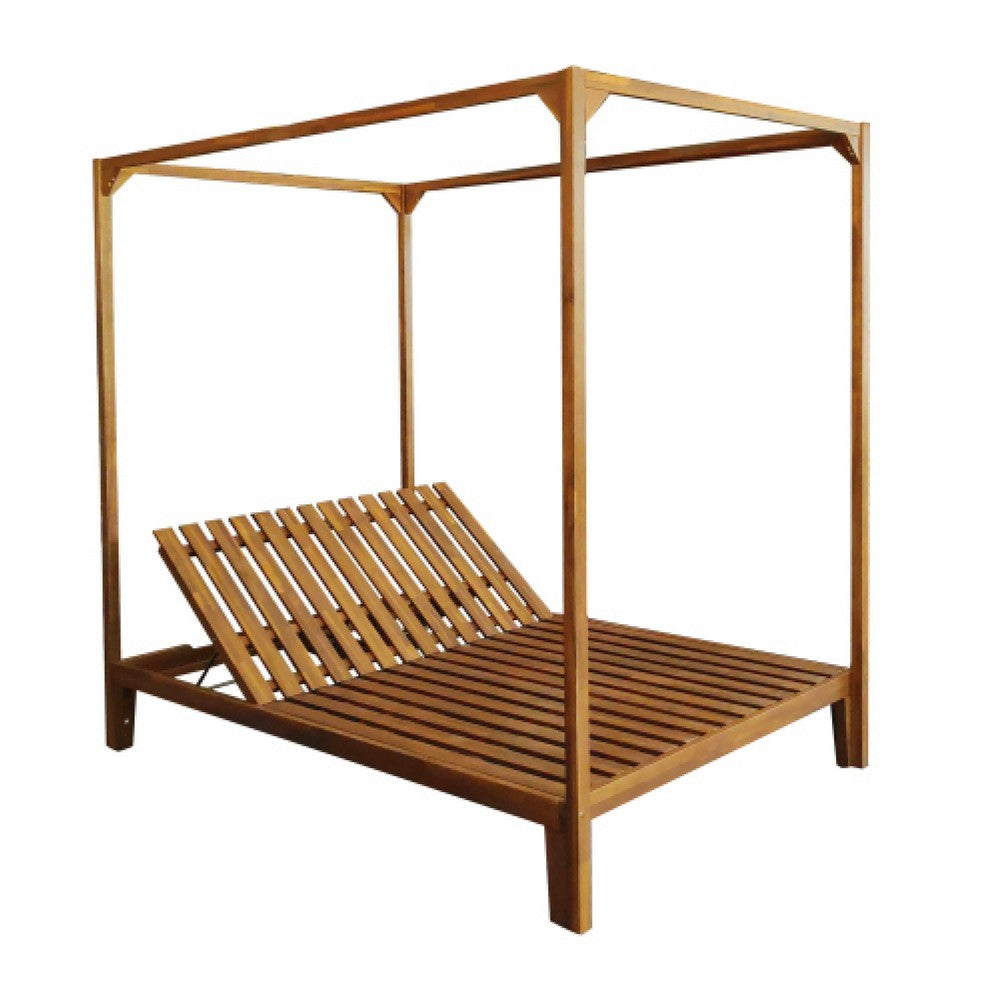 Yavi Outdoor Daybed Chaise| Adjustable Back | Brown Acacia Wood 79"