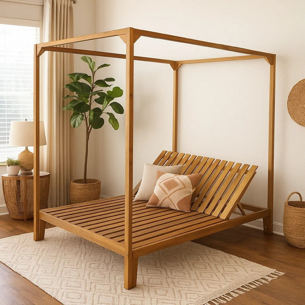 Yavi Outdoor Daybed Chaise| Adjustable Back | Brown Acacia Wood 79"