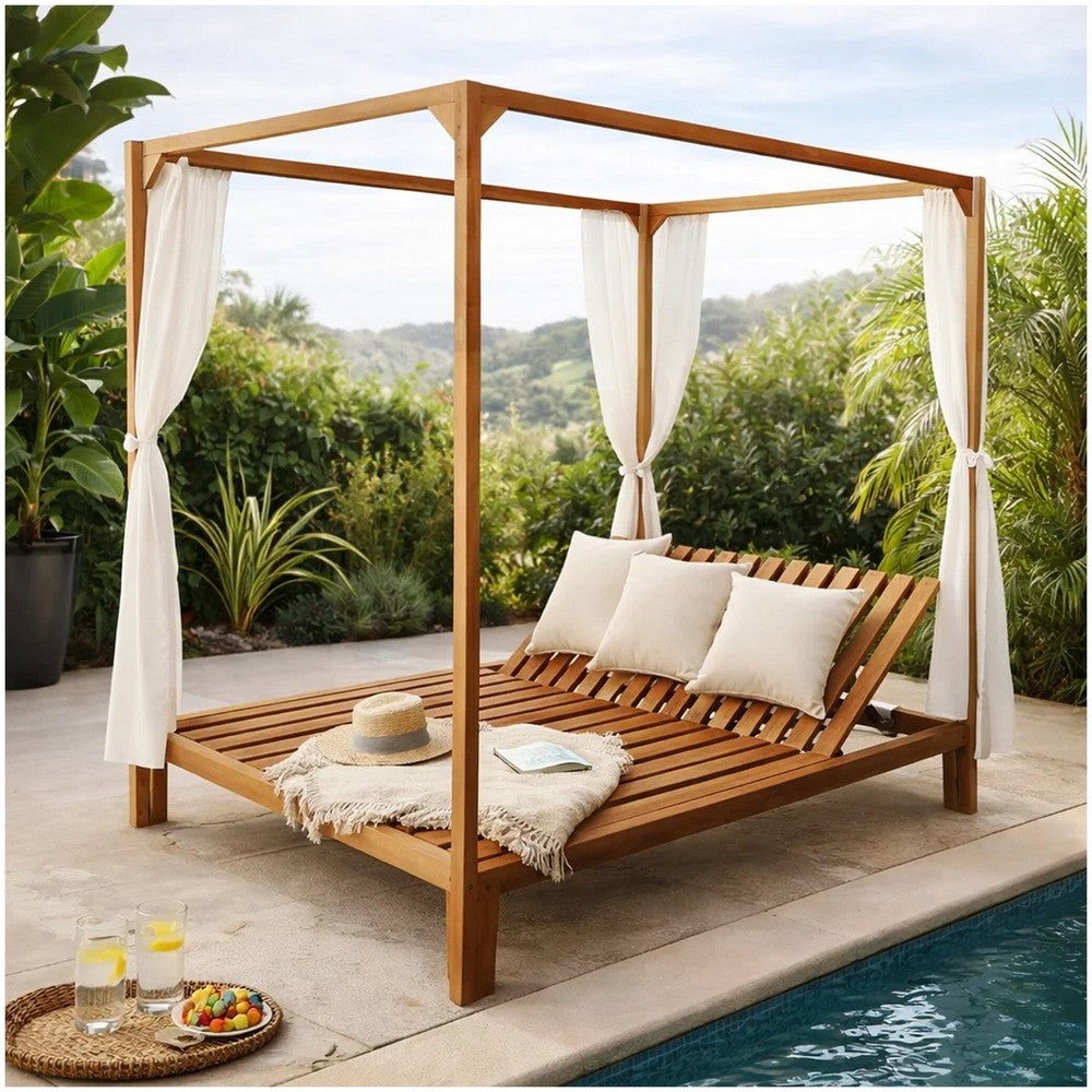 Yavi Outdoor Daybed Chaise| Adjustable Back | Brown Acacia Wood 79"