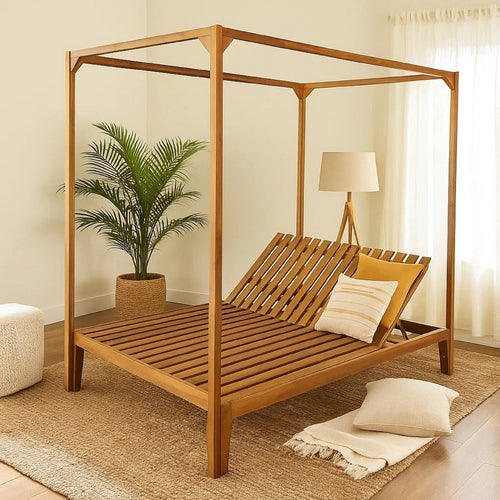 Yavi Outdoor Daybed Chaise| Adjustable Back | Brown Acacia Wood 79"