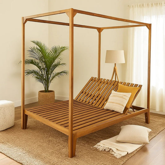 Yavi Outdoor Daybed Chaise| Adjustable Back | Brown Acacia Wood 79"