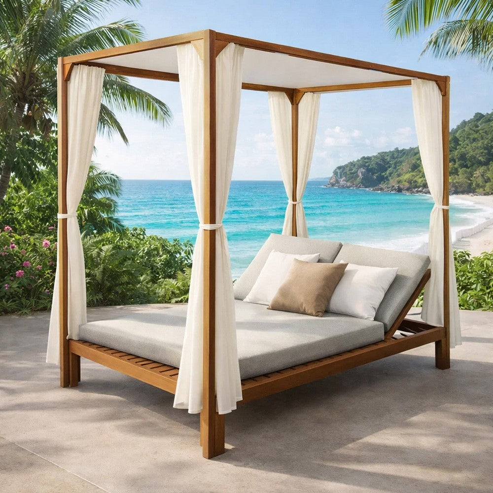 Yavi Outdoor Daybed Chaise| Adjustable Back | Brown Acacia Wood 79"