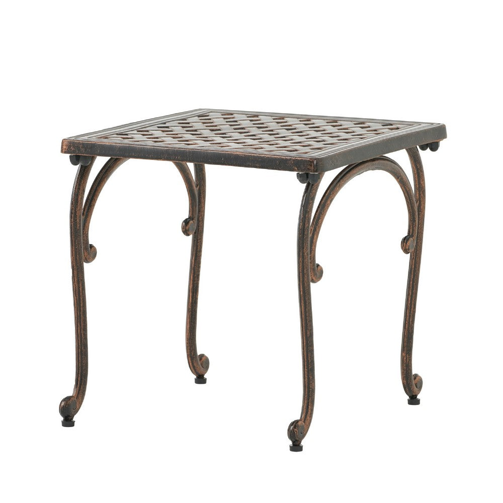 Lyra Outdoor Side End Table | Cabriole Legs | Brown Aluminium | 18"