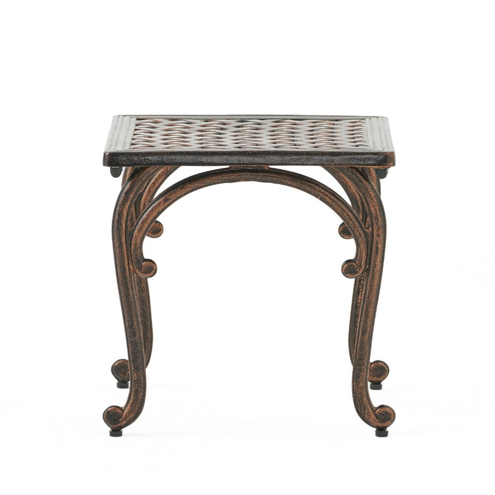 Lyra Outdoor Side End Table | Cabriole Legs | Brown Aluminium | 18"