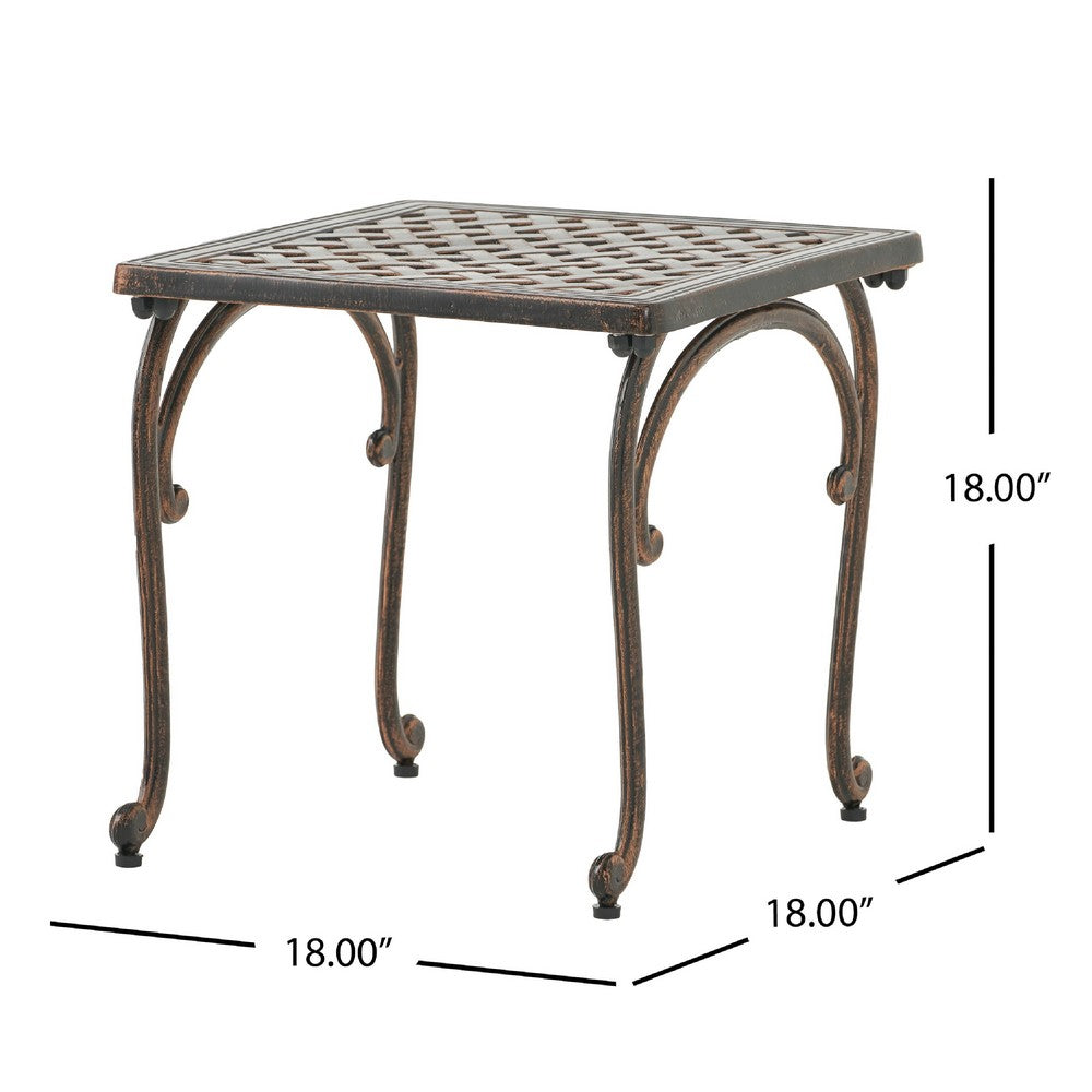 Lyra Outdoor Side End Table | Cabriole Legs | Brown Aluminium | 18"