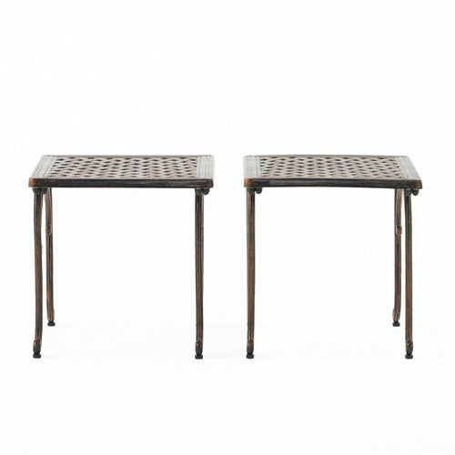 Lyra Outdoor Side End Table | Cabriole Legs | Brown Aluminium | 18"