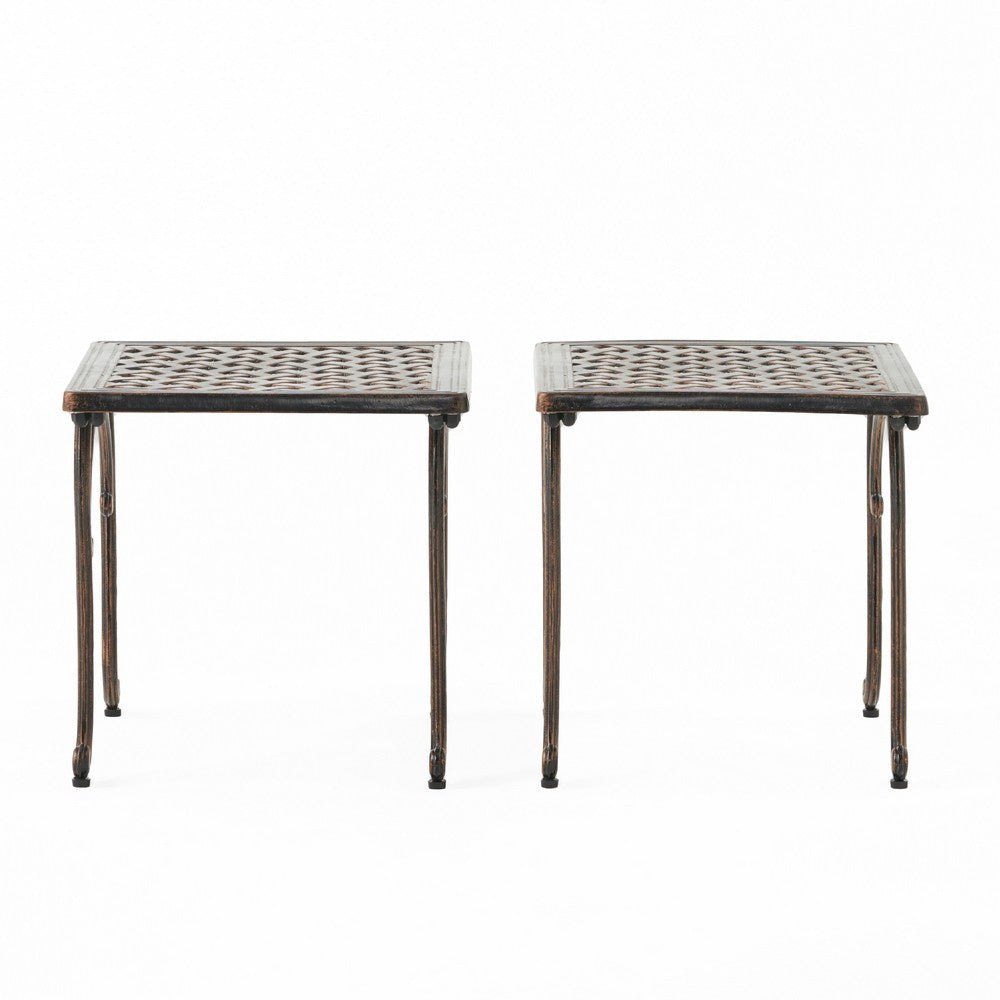 Lyra Outdoor Side End Table | Cabriole Legs | Brown Aluminium | 18"
