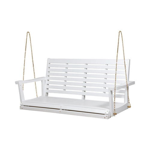 Mania Porch Swing Bench with Hanging Chain | Slatted White Acacia Wood