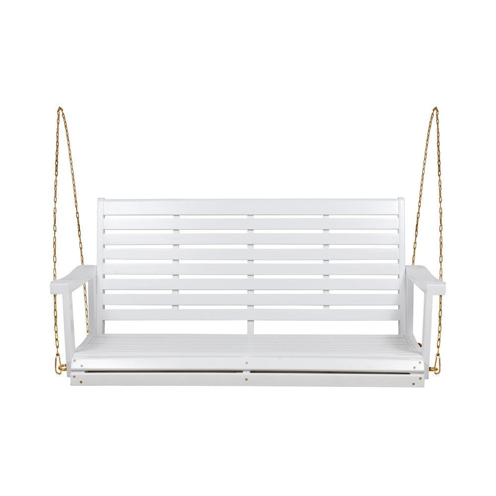 Mania Porch Swing Bench with Hanging Chain | Slatted White Acacia Wood BM335186