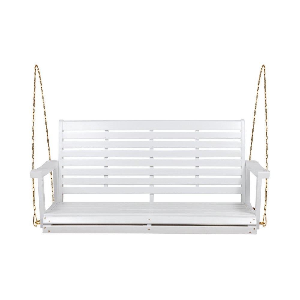 Mania Porch Swing Bench with Hanging Chain | Slatted White Acacia Wood