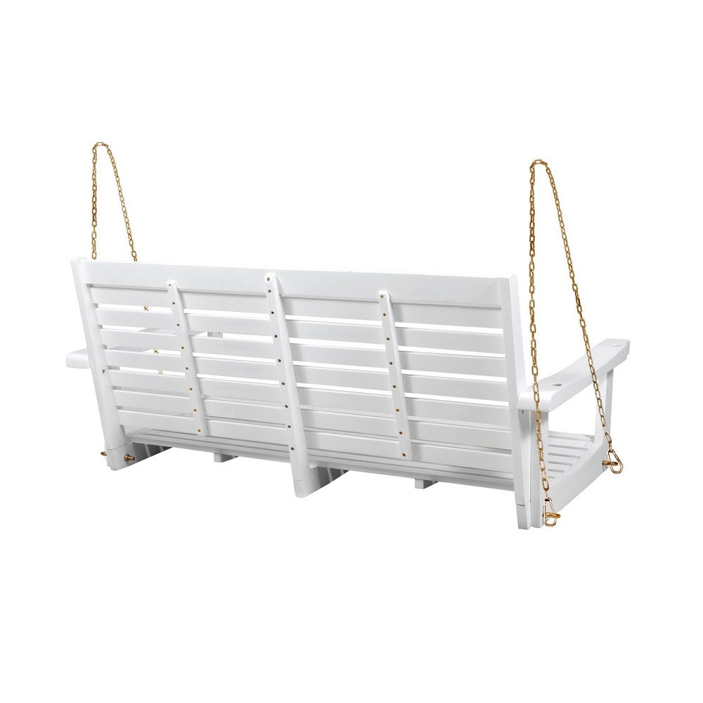 Mania Porch Swing Bench with Hanging Chain | Slatted White Acacia Wood