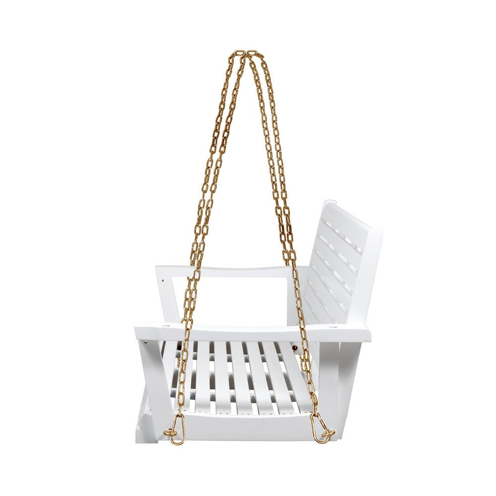 Mania Porch Swing Bench with Hanging Chain | Slatted White Acacia Wood