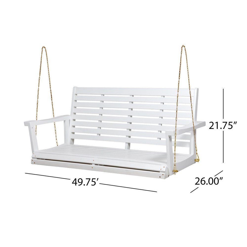 Mania Porch Swing Bench with Hanging Chain | Slatted White Acacia Wood