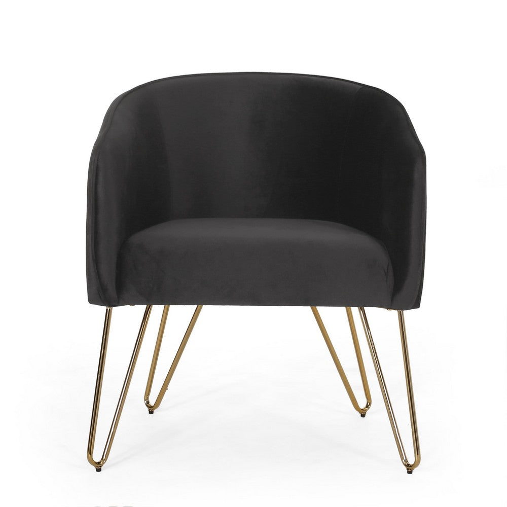 Anya Lounge Armchair | Gold Hairpin Legs | Curved Round Black Velvet