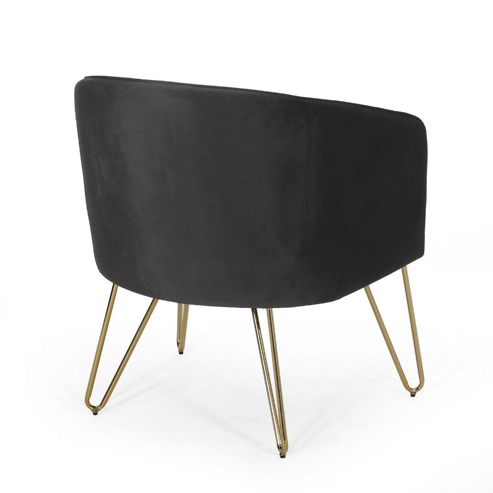 Anya Lounge Armchair | Gold Hairpin Legs | Curved Round Black Velvet BM335187