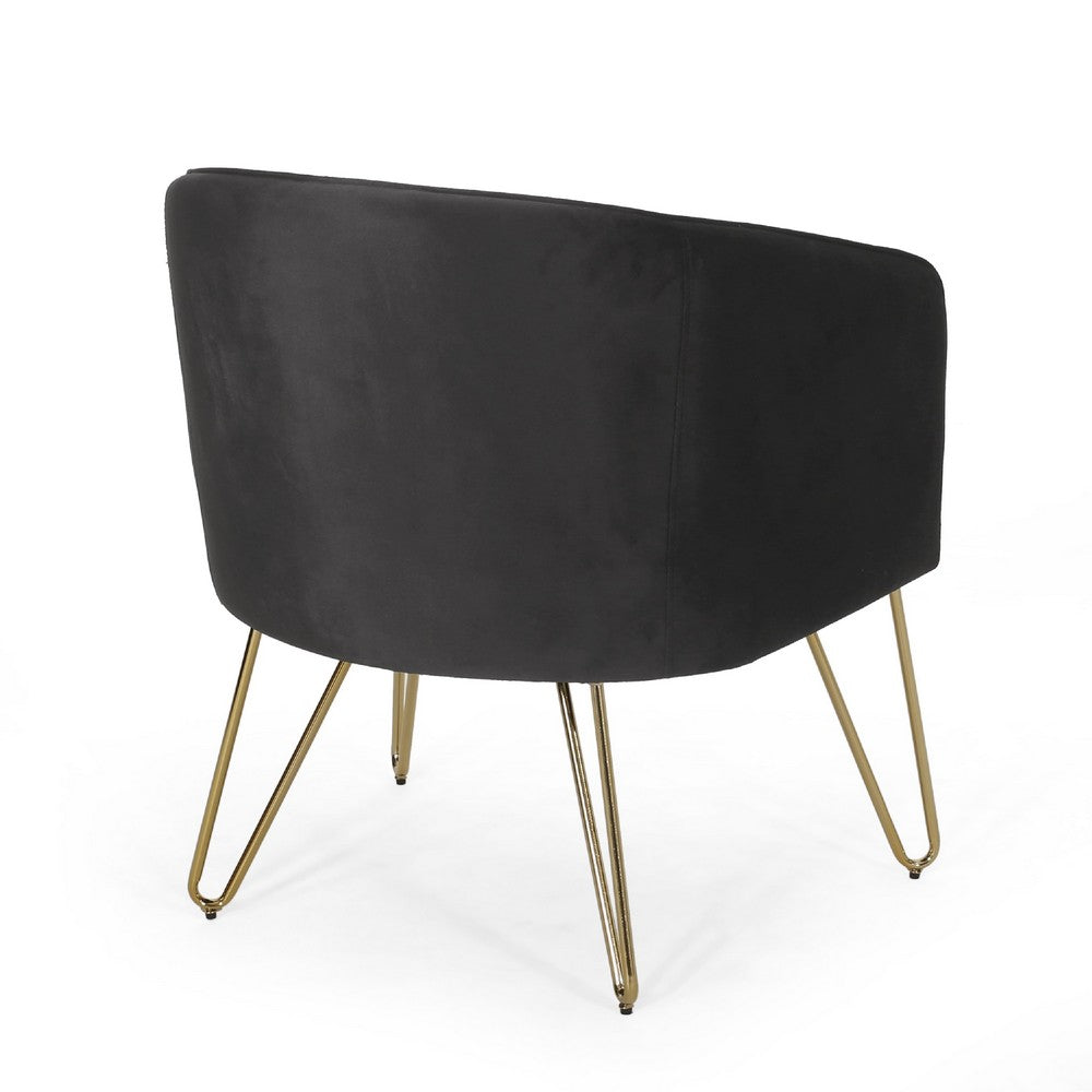 Anya Lounge Armchair | Gold Hairpin Legs | Curved Round Black Velvet