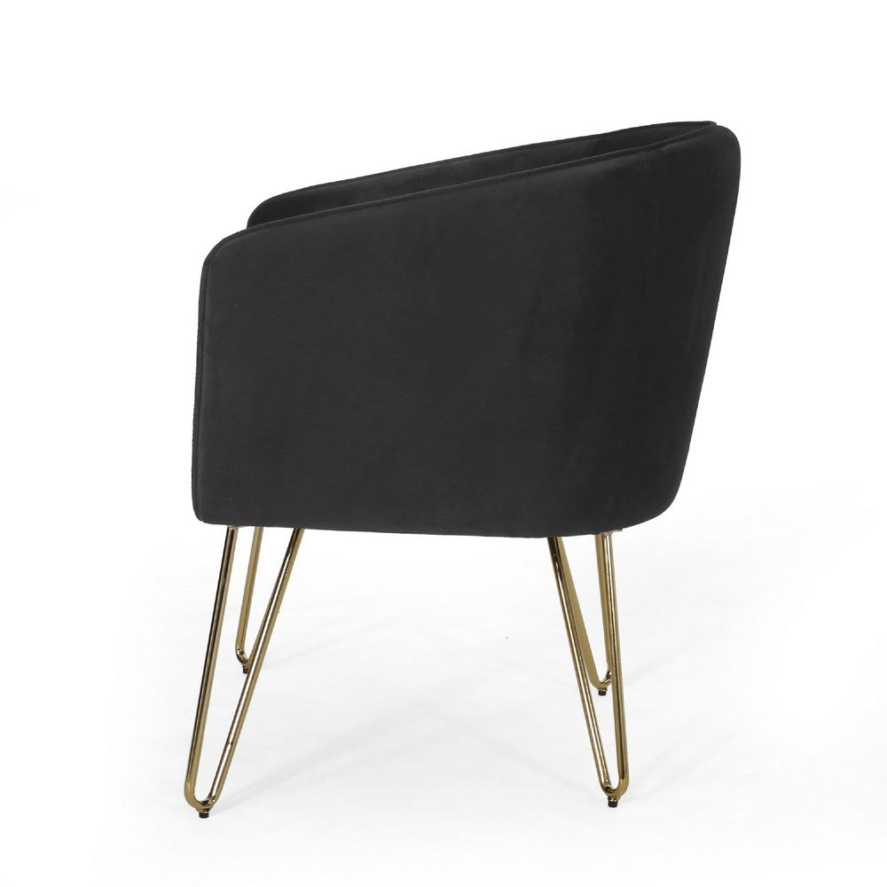 Anya Lounge Armchair | Gold Hairpin Legs | Curved Round Black Velvet