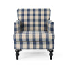 Lit Club Accent Chair with Turned Legs | Blue Black and Cream Fabric BM335188