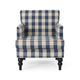 Lit Club Accent Chair with Turned Legs | Blue Black and Cream Fabric BM335188