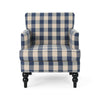 Lit Club Accent Chair with Turned Legs | Blue Black and Cream Fabric