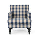 Lit Club Accent Chair with Turned Legs | Blue Black and Cream Fabric