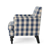 Lit Club Accent Chair with Turned Legs | Blue Black and Cream Fabric