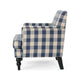Lit Club Accent Chair with Turned Legs | Blue Black and Cream Fabric