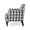 Lit Club Accent Chair with Turned Legs | Blue Black and Cream Fabric BM335188