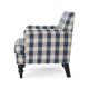 Lit Club Accent Chair with Turned Legs | Blue Black and Cream Fabric BM335188
