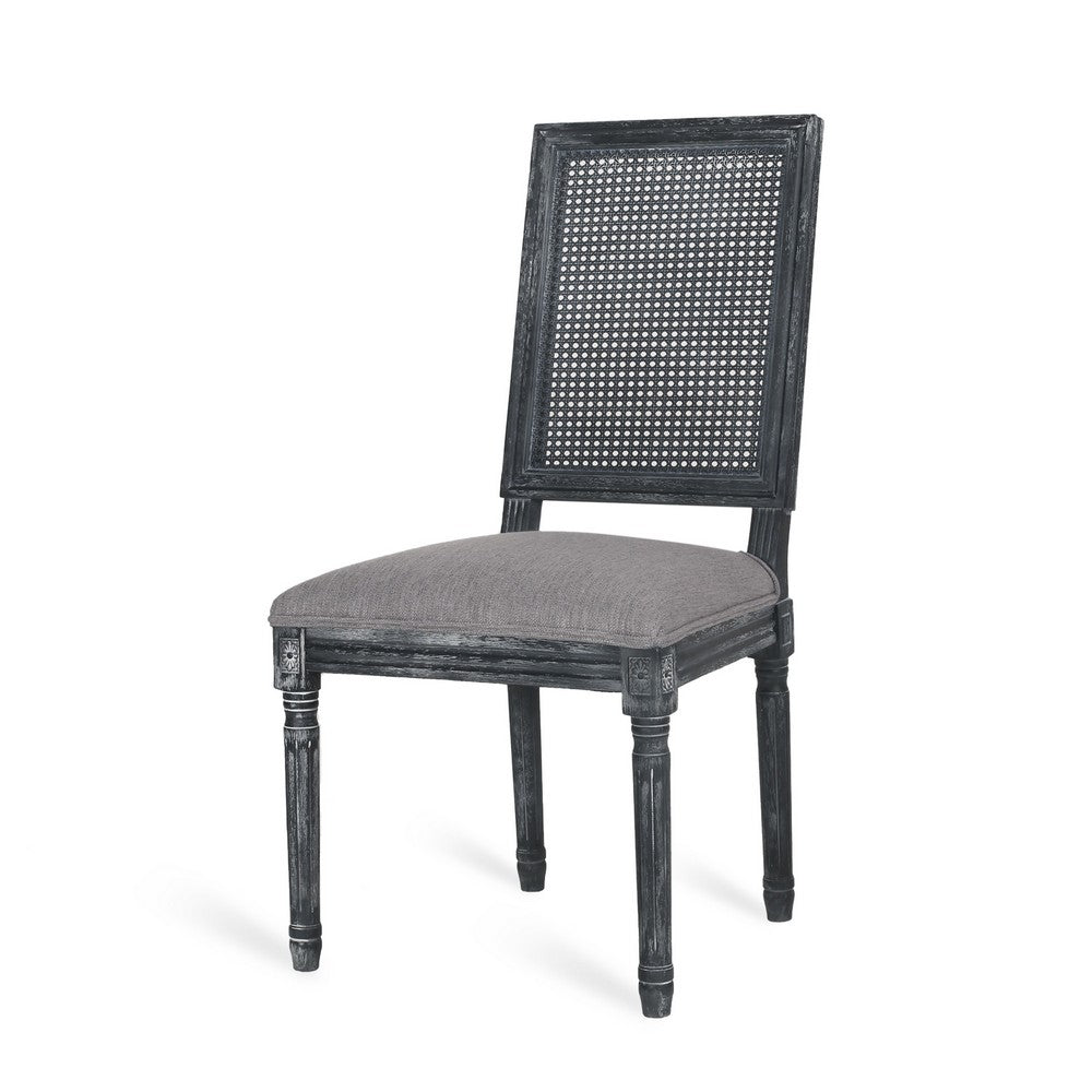 Roco Dining Chair Set of 2 | Cane Backrest | Fluted Legs | Gray Fabric
