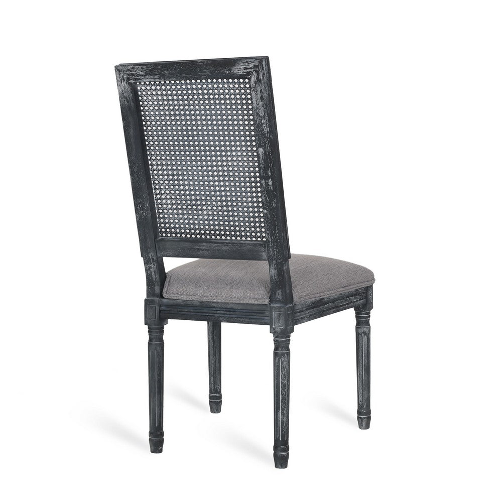 Roco Dining Chair Set of 2 | Cane Backrest | Fluted Legs | Gray Fabric