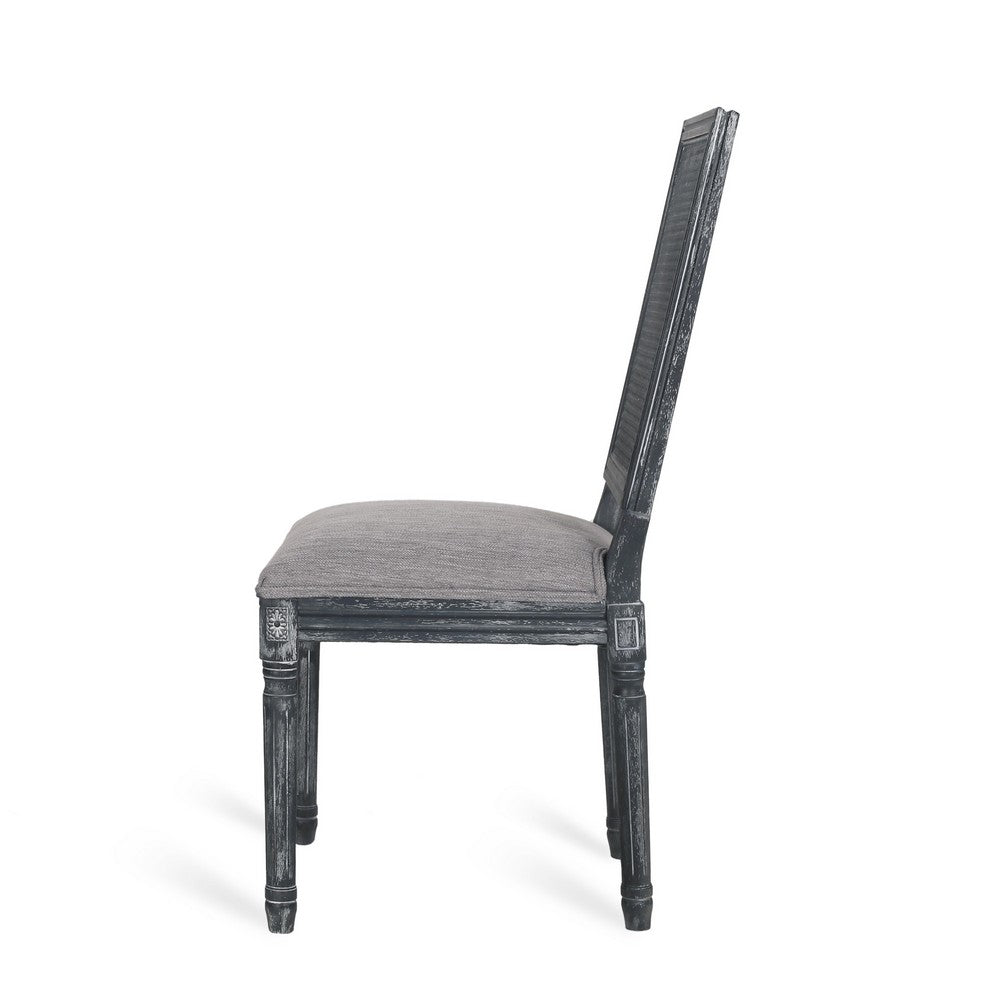 Roco Dining Chair Set of 2 | Cane Backrest | Fluted Legs | Gray Fabric